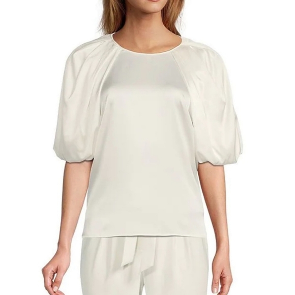 Antonio Melani Delanie Jewel Neck Short Balloon Sleeve Silk Blouse - Picture 1 of 8